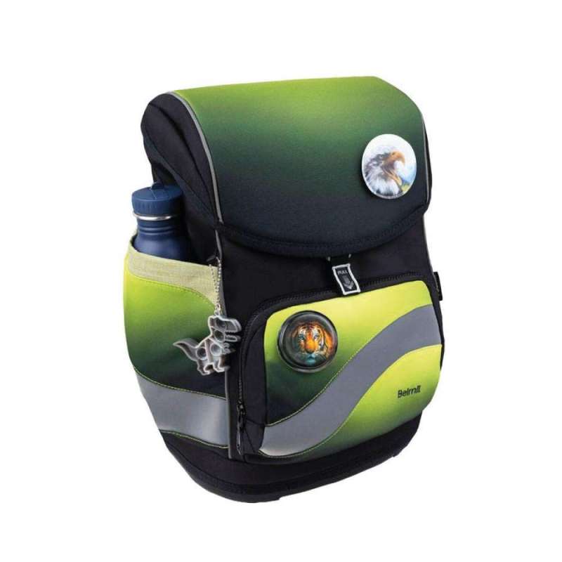 BELMIL Schulranzen SMARTY PLUS Set 5tlg - Black Green mit Trinkflasche