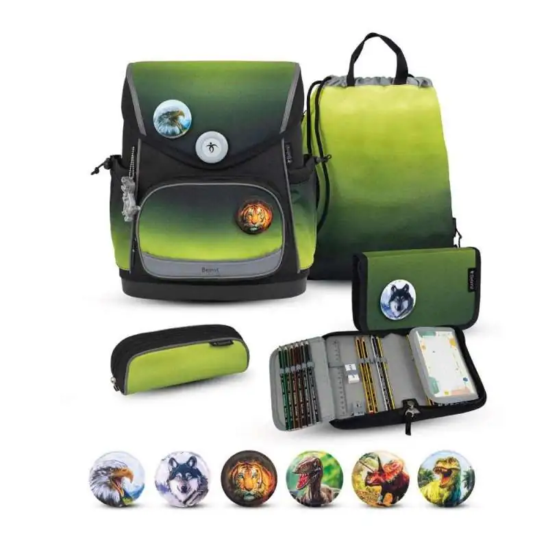 BELMIL Schulranzen COMPACT PLUS Set 5 tlg -Black Green