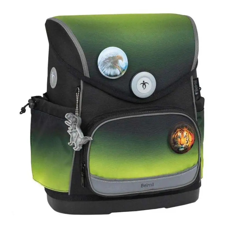 BELMIL Schulranzen COMPACT PLUS Set 5 tlg -Black Green seitliche Front