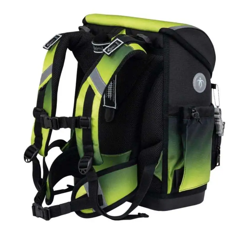 BELMIL Schulranzen COMPACT PLUS Set 5 tlg -Black Green seitliche Rückansicht