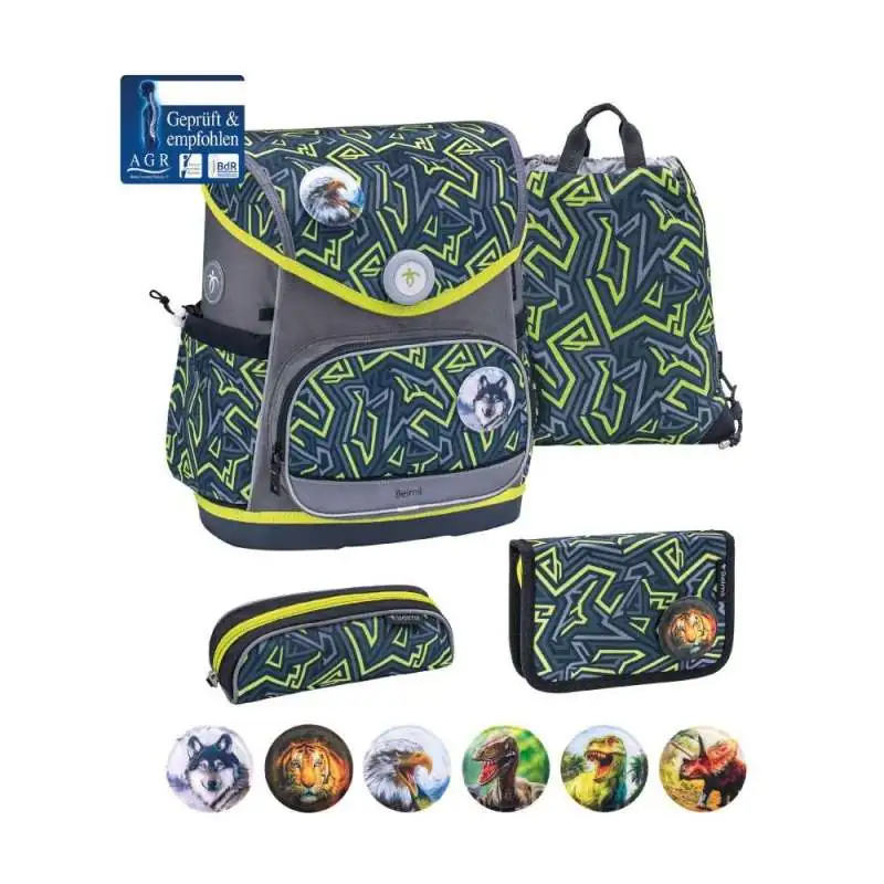 BELMIL Schulranzen COMPACT PLUS Set 5 tlg - Iguana