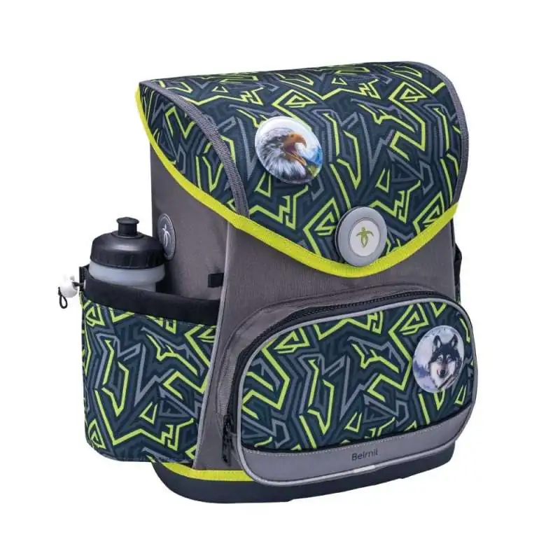 BELMIL Schulranzen COMPACT PLUS Set 5 tlg - Iguana mit Tragegurt oben
