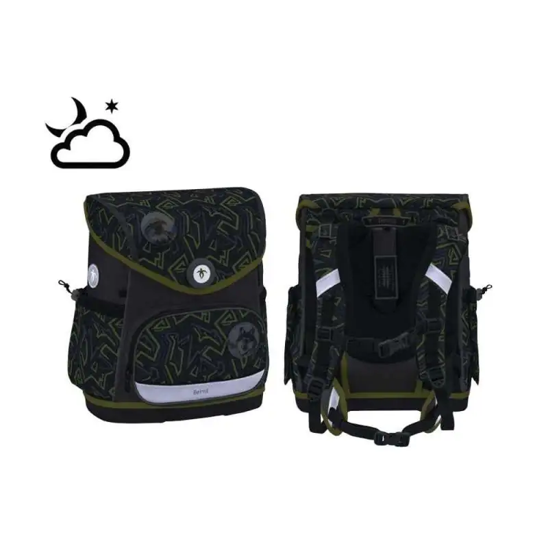BELMIL Schulranzen COMPACT PLUS Set 5 tlg - Iguana reflektierend