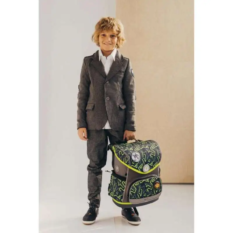 BELMIL Schulranzen COMPACT PLUS Set 5 tlg - Iguana Kind mit Schulranzen