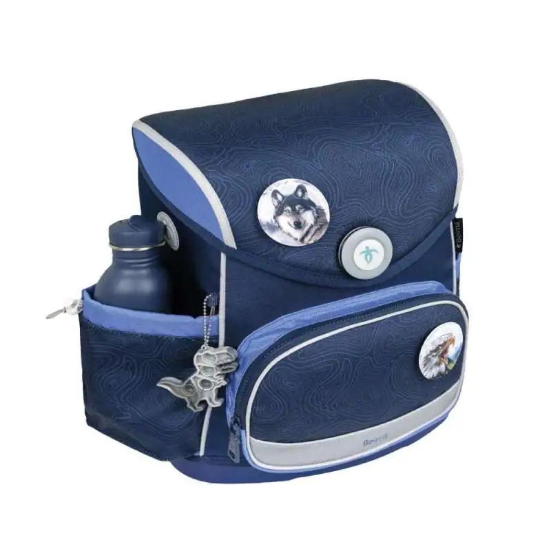 BELMIL Schulranzen COMPACT PLUS Set 5 tlg - Topographic mit Trinkflasche