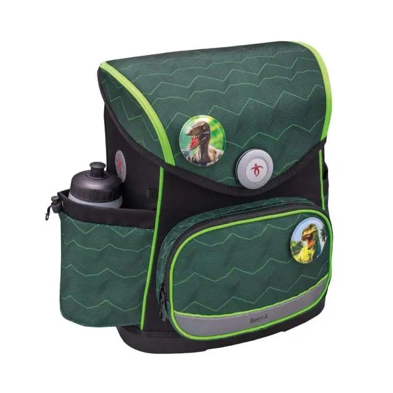 BELMIL Schulranzen COMPACT PLUS Set 5 tlg - Twist of Lime mit Trinkflasche