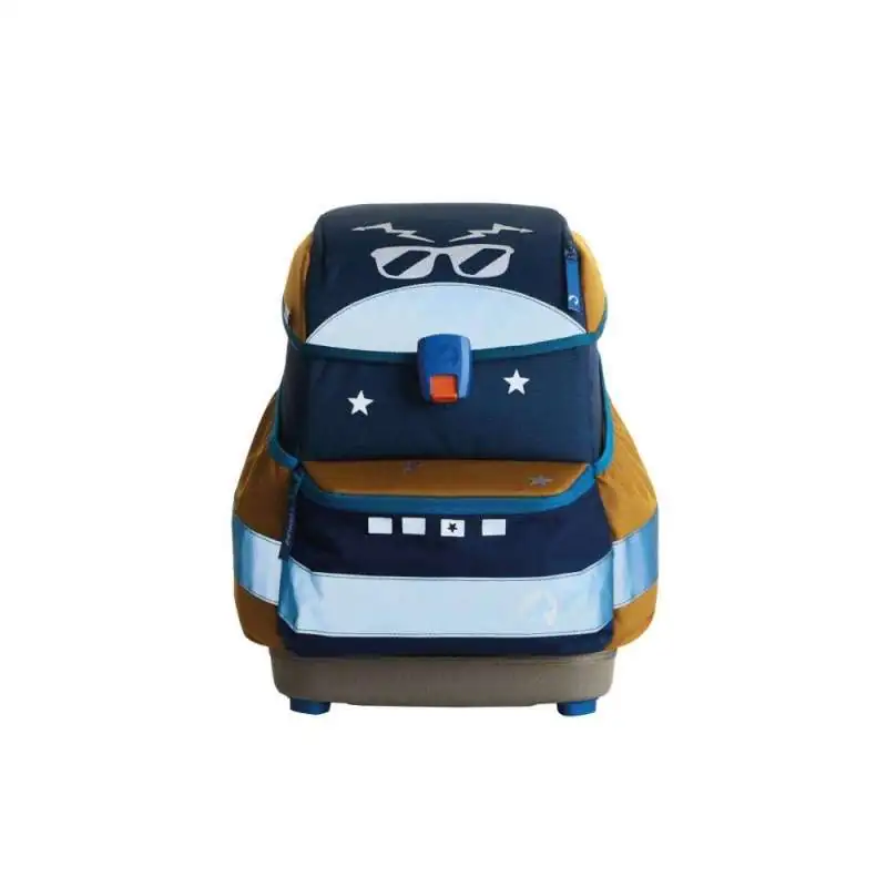 FINKID Schulranzen EKO SMART - sky mix beklebt mit reflektierenden Buddy Stickern