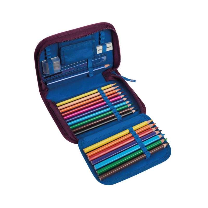 FINKID Schulranzen EKO SPORT 4 tlg - wild berry/purple Schüleretui geöffnet