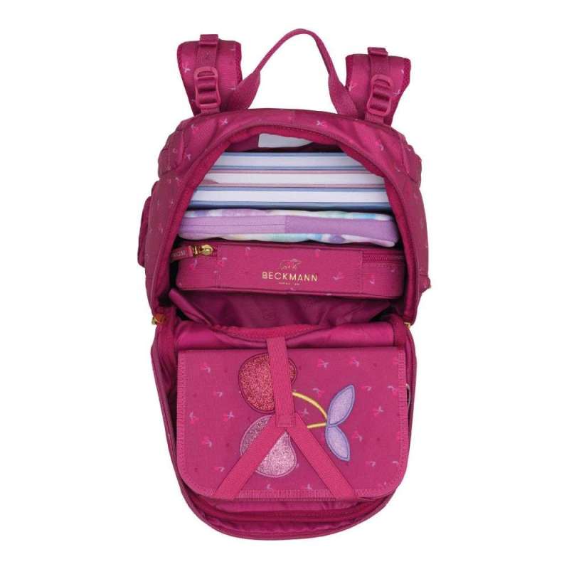 BECKMANN Schulranzen Active Air FLX 6 tlg - Cherry oberes Fach geöffnet gefüllt
