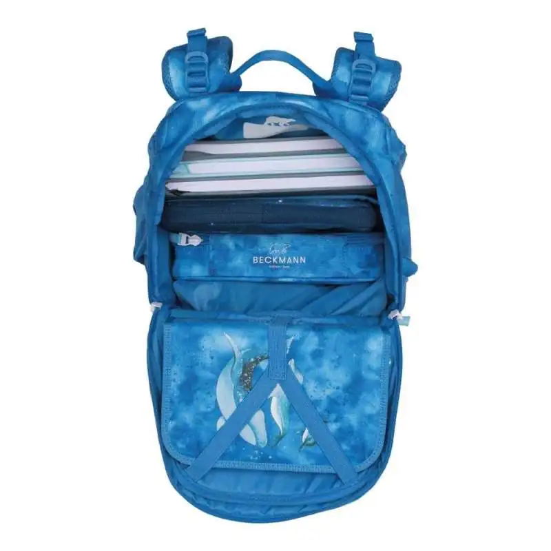 BECKMANN Schulranzen Active Air FLX 6 tlg - Ocean oberes Fach geöffnet gefüllt