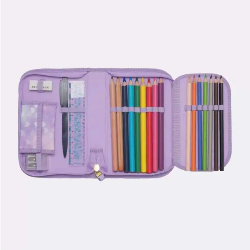BECKMANN Schulranzen Active Air FLX 6 tlg - Unicorn Princess Purple Schüleretui geöffnet
