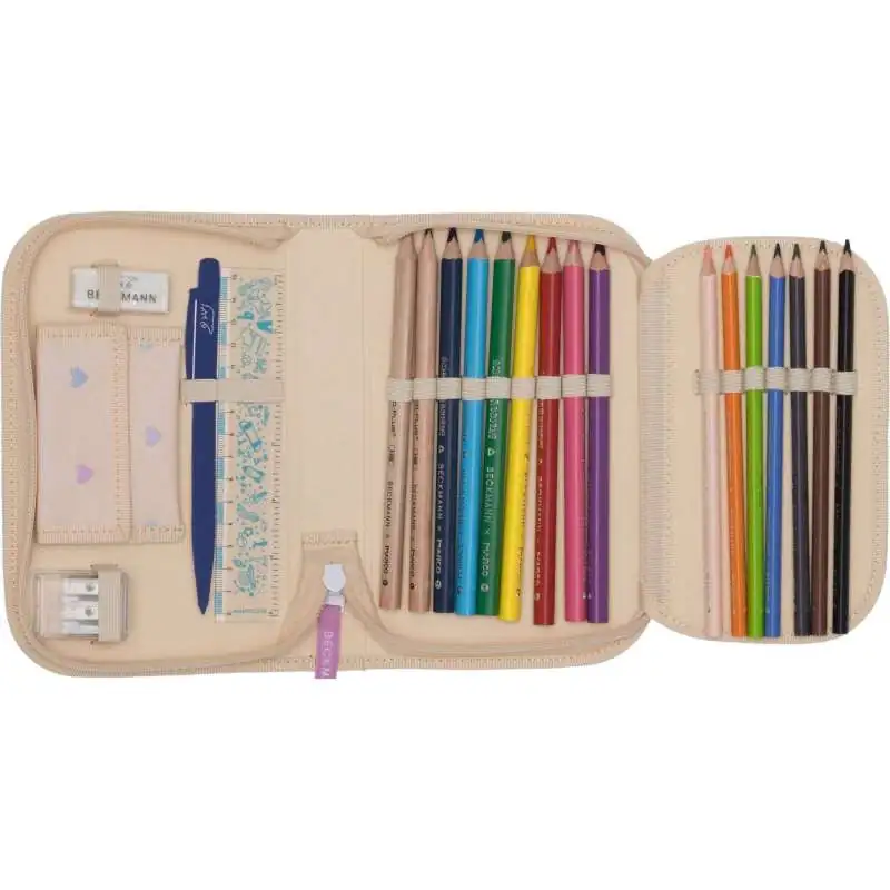BECKMANN Schulranzen Active Air FLX 6 tlg - Yellow Rainbow Schüleretui geöffnet