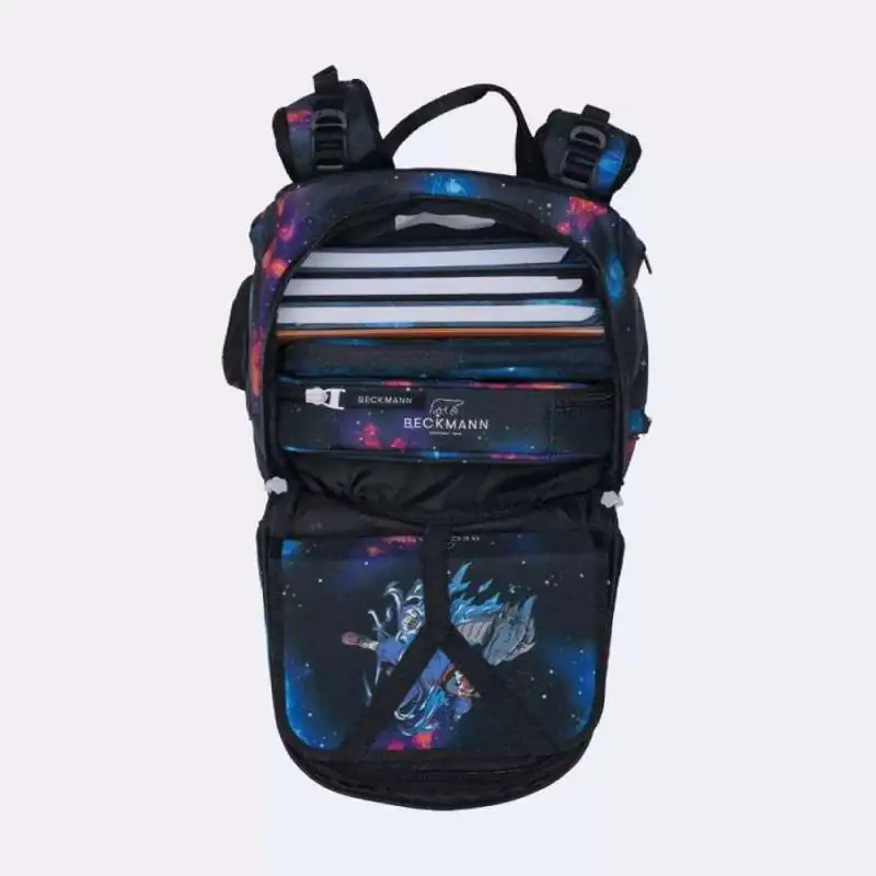 BECKMANN Schulranzen ACTIVE AIR FLX 6 tlg - Ninja oberes Fach geöffnet gefüllt