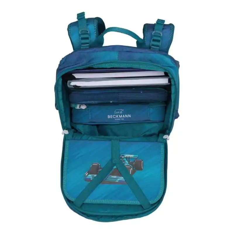 BECKMANN Schulranzen ACTIVE AIR FLX 6 tlg - Racing oberes Fach geöffnet gefüllt