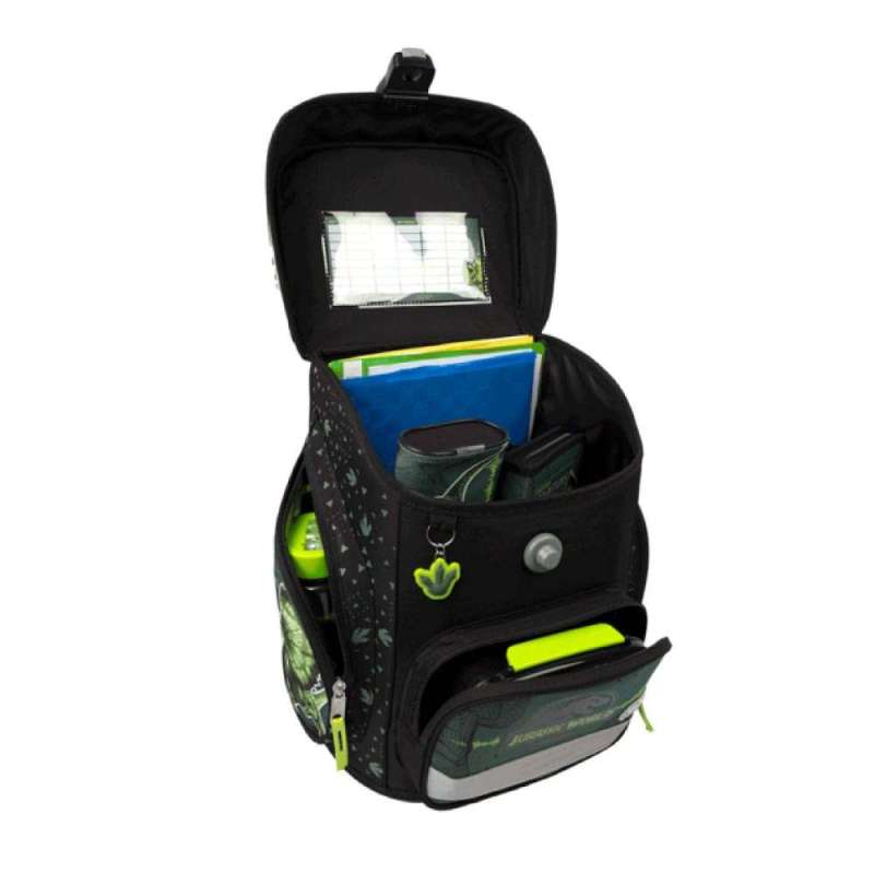 SCOOLI Schulranzen Set EasyFit 5 tlg - Jurassic World seitlich offen gefüllt