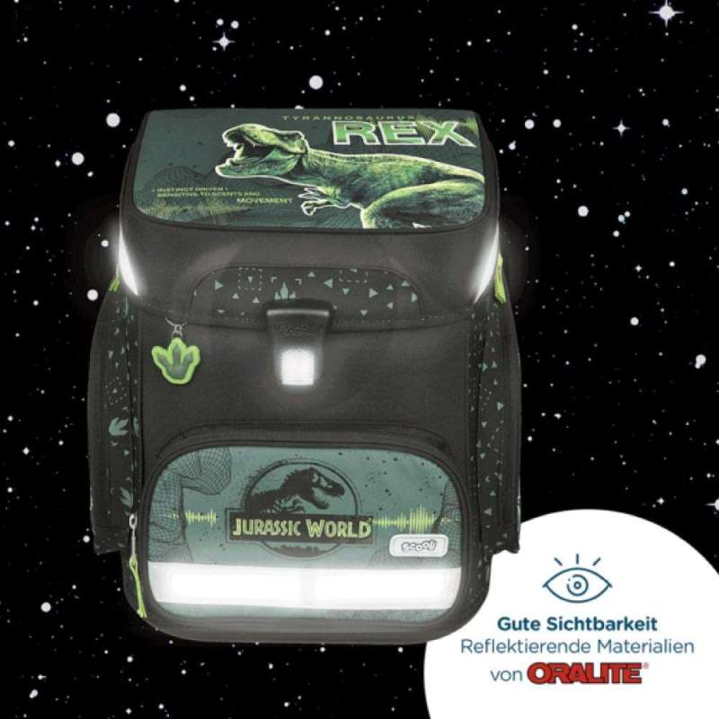SCOOLI Schulranzen Set EasyFit 5 tlg - Jurassic World reflektierend