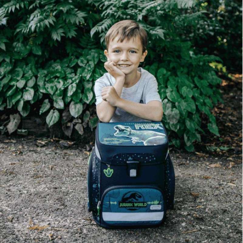 SCOOLI Schulranzen Set EasyFit 5 tlg - Jurassic World Kind mit Schulranzen Front sitzend