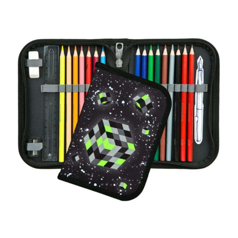 SCOOLI Schulranzen Set EasyFit 5 tlg - Glow Edition Space Robot Schüleretui geschlossen und offen