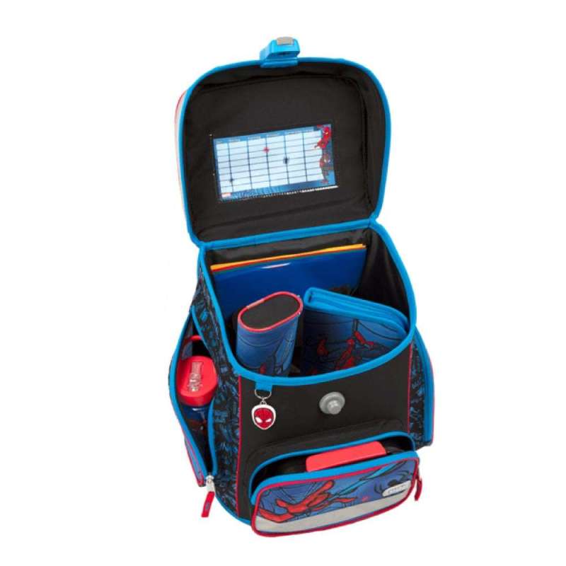 SCOOLI Schulranzen Set EasyFit 5 tlg - Spider Man offen gefüllt