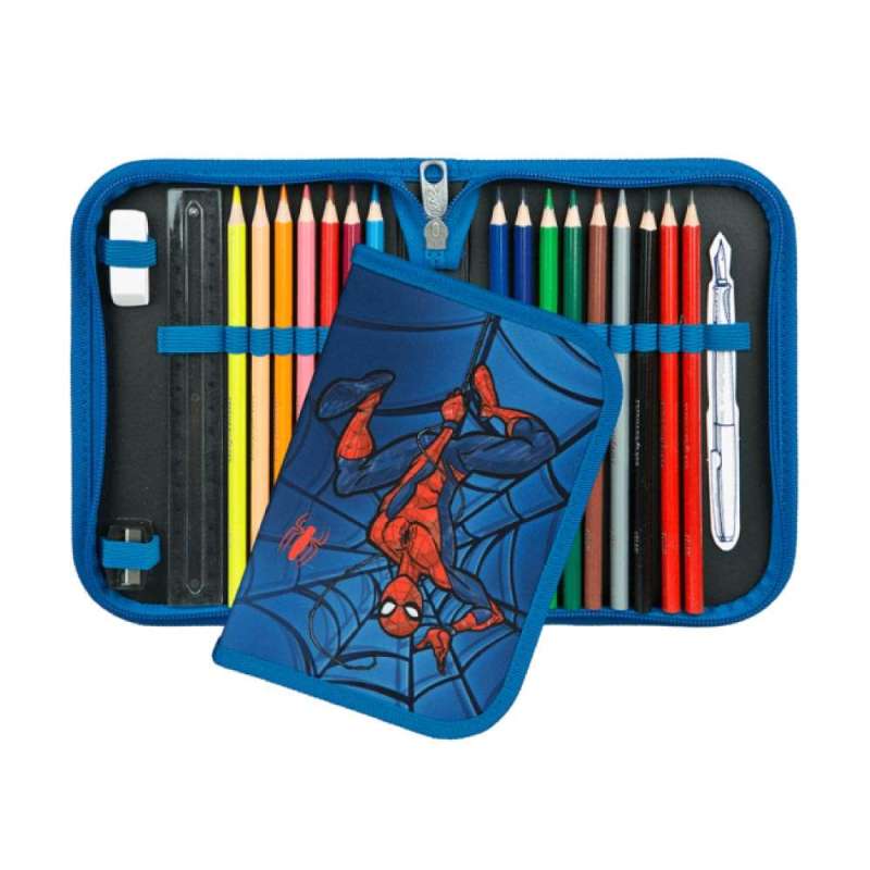 SCOOLI Schulranzen Set EasyFit 5 tlg - Spider Man Schüleretui offen und geschlossen