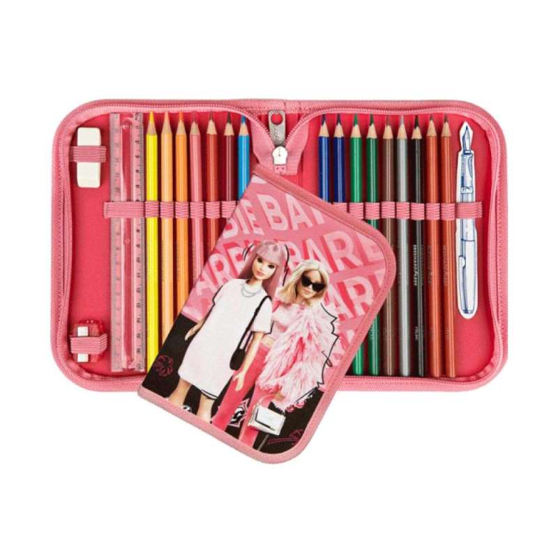 SCOOLI Schulranzen Set EasyFit 5 tlg - Barbie Schüleretui offen & geschlossen