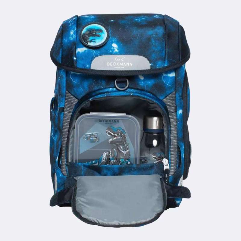 BECKMANN Schulranzen Set AIR PLUS 6 tlg - Tech Rex Fronttasche offen