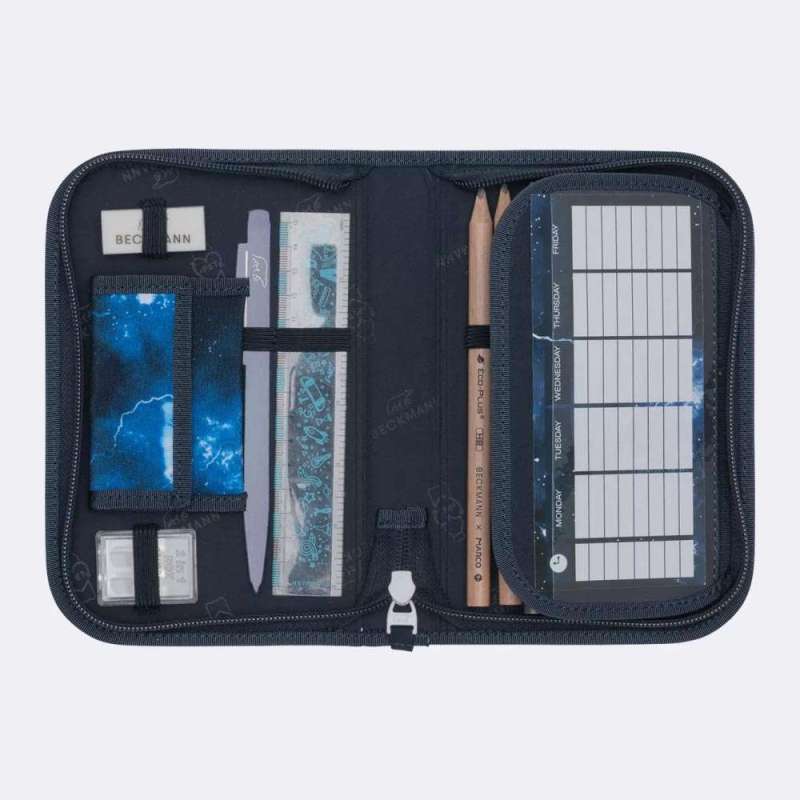 BECKMANN Schulranzen Set AIR PLUS 6 tlg - Tech Rex Schüleretui halb offen