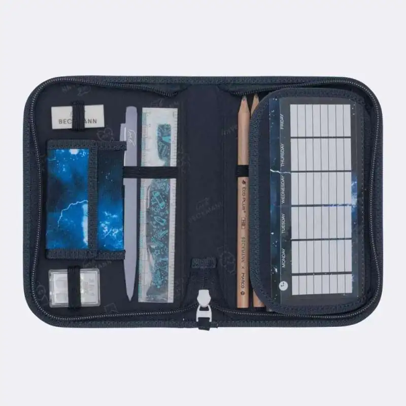 BECKMANN Schulranzen Set AIR PLUS 6 tlg - Tech Rex Schüleretui halb offen