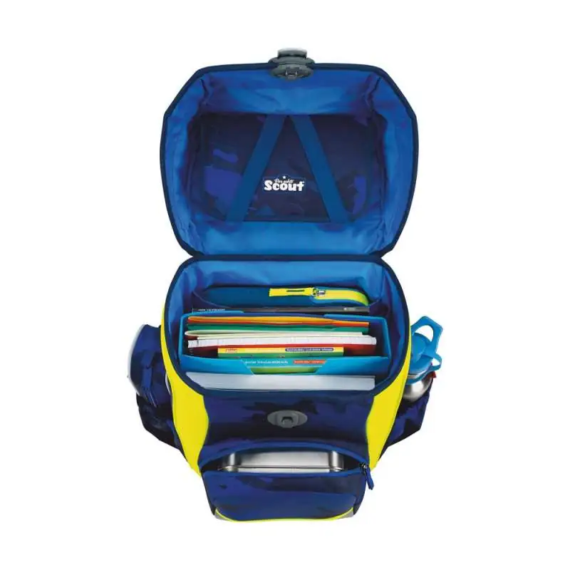 SCOUT Schulranzen Set Neo Blue Police geöffnet